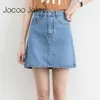 JOCOO Jolee Yaz Denim Mini Etek Kadın Kore Yüksek Bel A-Line Etek Nedensel Artı Boyutu Harajuku Kısa Jean Etekler Minimalist 210619