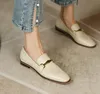 İngiliz Tarzı Tam Tahıl Deri Loafer'lar Kadın Elbise Ayakkabı Tek Flats Gri Bej Lady Muller Ayakkabı