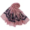 Women embroidery floral Cotton hijab scarf maxi wraps scarves headhands shawls muslim long islamic fashion scarves pashmina