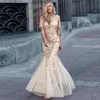 Abiti da sera formali Ever Pretty Mermaid O Neck Manica corta Appliques in pizzo Tulle Abiti lunghi da festa Robe Soiree Sexy SH190828