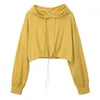 Ly Cotton Women Sweatshirt Hoodie 캐주얼 긴 소매 Drawstring 얇은 자른 스웨트 M30419 210526