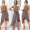 2021 Kvinnors Klänning Casual Ärmlös Dot Sprint Beach Maxi Boho Dresses Tunic Bow Belt Party Wear