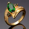 Anéis de casamento Luxo Feminino Verde Cristal Anel de Pedra Vintage Ouro Amarelo Fino Para As Mulheres Charm Folha Zircon Engagement