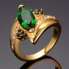 Fedi nuziali Anello in pietra di cristallo verde femminile di lusso Anello in oro giallo vintage sottile per fidanzamento con zirconi a foglia di fascino da donna