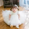 Baby Girls Chopening Gown för 1: a Birthday Flower Girl Party Dresses Wedding Princess Dress E23123 210610