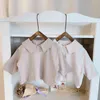 Baby Meisjes Katoenen Brieven Borduurwerk Mode Sailor Collar Shirts Koreaanse stijl Lange mouw Casual Blouses 1-5Y 210508