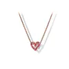 Charme m18K Mignon Coeur Rouge Pendentif Collier Brillant CZ Zircon Or Rose Amour Perlé Chaîne Convient pour Pandora Style Bijoux Mode Fille Ensemble Cadeau