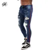 Jeans skinny da uomo Jeans strappati slim fit Grandi e alti elasticizzati blu per uomo Vita elastica effetto invecchiato zm21