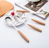 Stainless steel tableware with wooden handle knife and fork spoon dessert coffee spoon-tableware SN3155