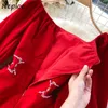 Neploeヴィンテージシック刺繍スリムウエストドレス新しいスクエアカラーベルベットvestidos秋冬エレガントな女性ドレス94586 210422