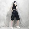 Harajuku streetwear kvinnor casual harem shorts med kedja solid svart last gotisk cool mode hip hop långbyxor s 210719