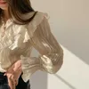 Solid Blouse Dames V-hals Vrouw Shirt Koreaanse Tops Lente Ruche Lange Mouw Kantoor Dame Kleding met Black Beige 10573 210527