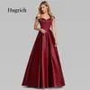 Casual klänningar Elegant Bourgogne Satin Dress Long En Line V Neck Off Shoulder Vestidos de Gala2099