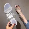 Sandaler remmar slip-on loafers sommar kvinnors bling block klackar klara skor passar kvinnlig beige med elastisk band komfort br