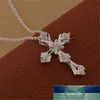 Collar con colgante de cruz de cristal de plata 925, collar de cadenas de 18 pulgadas para mujer, joyería de moda, bisutería, regalos, envío directo