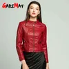 Womens Black Leather Jacket Red Faux Pu Long Sleeve Autumn Winter Plus Sizes Women 210428