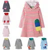 Kinder Designer Kleidung Mädchen Tier Applizierte Prinzessin Kleider Gestreifte Kinder Kapuzenkleid Langarm Baby Outfits 6 Designs DW4378