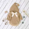 Höst Vinter Barn Knited Hoodie Sweatshirt Sweet Bowknot Kids Cloak Sweater Toppar Långärmade Tjejer Baby Kläder 210508