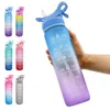 Sportvattenflaska 1000ml Spray Straw Space Cup med tidsskala Bounce Cover Cykling Fitness Krukor BPA Gratis Flaska Drinkware Y0915