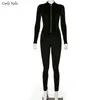 Jumpsuits das Mulheres Macacões Carly Nyla Outono Inverno Preto Suede Sexy Bodycon Esportivo Jumpsuit Mulher Manga Longa Zipper Elegante Street Casual