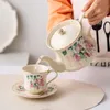 Pires de café de cerâmica criativa e xícara de chá de leite Conjunto da tarde Caneca de caneca de flores de chá de chá de chá de chá