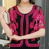 Blusas Mujer De Moda Short Sleeve Blouse Women Short Summer Blouse Tops Women O-neck Cardigan Hollow Lace Blouse Shirt C995 210426