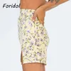 Цветочный принт Бохо Летние короткие юбки женские высокие талии щель желтый мини повседневная кара A-Line Beach Botton 210427