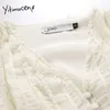 Yitimuceng blanc boutonné taille haute Mini robes femmes col en V a-ligne à manches longues vêtements printemps coréen mode robe 210601