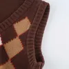 Kancool Brown Argyle Vintage Y2K обрезанный свитер жилет осенью без рукавов вязаный пуловер Prepwy Style повседневная клетчатая трикотаж 90S Y0825