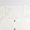2021 printemps manches courtes revers cranté blanc couleur pure dentelle broderie boutons simple boutonnage chemisier femmes mode chemise 21G1213059