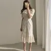 韓国のタッセルの女性のドレスエレガントなVネック半袖マーメイドロングドレスvestidsoファッション夏の女性パーティー210520