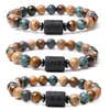 12 Constellation Classic Strand Par Armband Bild Tiger Eye Natural Stone Rund Beaded Bangle Elastic Gratis Storlek Helt Armband