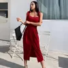 Casual Dresses Women Dress 2021 Summer Sexy Strapless Strap Red Strappy Split White Off Shoulder Bandage