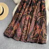 Retro Ethnic Print Skirt High Waist Slimming Mid-length Vacation All-match Female Summer Dress GK708 210507