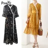 v-neck midi dress polka dot printed elegant office lady buttons high waist plus size dresses for women casual party mujer 210421