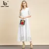 Piste Designer été bohème élégant blanc évider longues robes femmes col en v vacances mode robe de soirée 210522