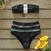 In-X Bikini a vita alta Costume da bagno a fascia da donna Set da 2 pezzi trasparenti Costumi da bagno con spalle scoperte Costume da bagno sportivo da donna 2021 X0522