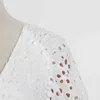 White Hollow Out Elegant Dress For Women V Neck Puff Half Sleeve High Waist Mid Dresses Female Fashion Clothes 210520