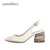 Sophitina Sexy Pointed Toeサンダル高品質シープスキンファッションバックル快適なスクエアヒールシューズ浅いサンダルC173 210513