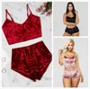 Frauen Sexy Samt Pyjama Sets Damen Spitze V-ausschnitt Crop Tops Shorts Nachtwäsche Dessous Pyjamas Sets Umstandsmode 2 teile/satz 445 K2