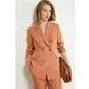 Amii minimalismo verão outono terno conjunto lapela dupla peito de terno casaco sólido colete alta cintura reta calças femininas 12040939 x0428