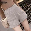 Широкогигие брюки Pantalones Mujer Cintura Alta Office Женщины плед карманный осень зима шерсть 7405 50 210427