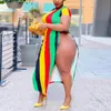 Casual Sukienki Duża Duża Afryki Dla Kobiet Sexy Wysokie Split Paski Druku Talii Sex Evening Night Club Odzież Długa Dress 2022