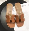 Large size 35-42 With Box Classics Woman shoes High Quality slipper Leather Flat Sandals Fashion Slides Slide Rubber Ladies Beach Women Slippers