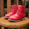 Botas para niños de invierno Zapatos de cuero para niñas Color sólido Moda Niños Tobillo antideslizante Tamaño cálido 26-36 SJ034 211227