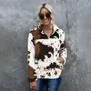 Damjackor Mode Cow-tryckt Sherpa-tröja Kvinnor Kohud Oversized ytterkläder Fleecerock Dam Vinter Mjuk Varm Sweatshirt