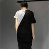 [EAM] Camiseta informal asimétrica empalmada negra para mujer, cuello redondo, manga corta, moda Primavera Verano 1DD7718 21512