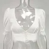 Colysmo Branco cetim blusa mulheres sexy profundamente profundo v-pescoço curto manga vintage verão tops casuais camisa de renda única de peito 210527