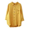 Camicie gialle allentate a manica 3/4 da donna in stile primavera arti Camicetta in lino tinta unita casual abbinata Femme Top vintage M250 210512
