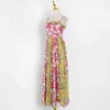 Vintage Hit Couleur Sling Robe Pour Femmes Collier Square Sans Manches Taille haute Maxi Robes Femelle Summer Mode 210520